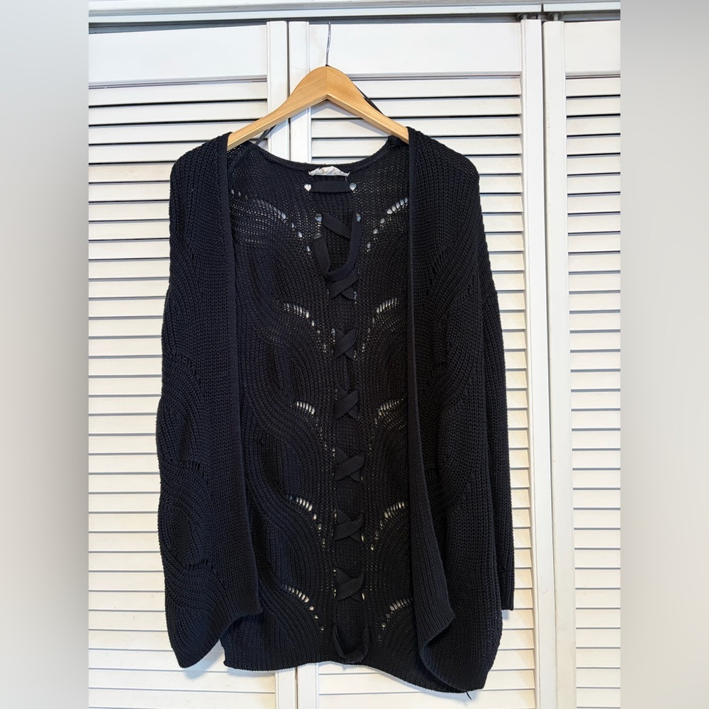 Open Front Black Cardigan Sweater Women's Size Small Pink Republic